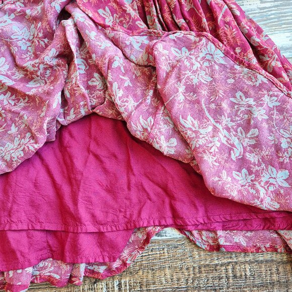 Sundance Harvest Floral Tiered Maxi Dress Ruffle Cap Sleeve Chiffon Red - Picture 11 of 16